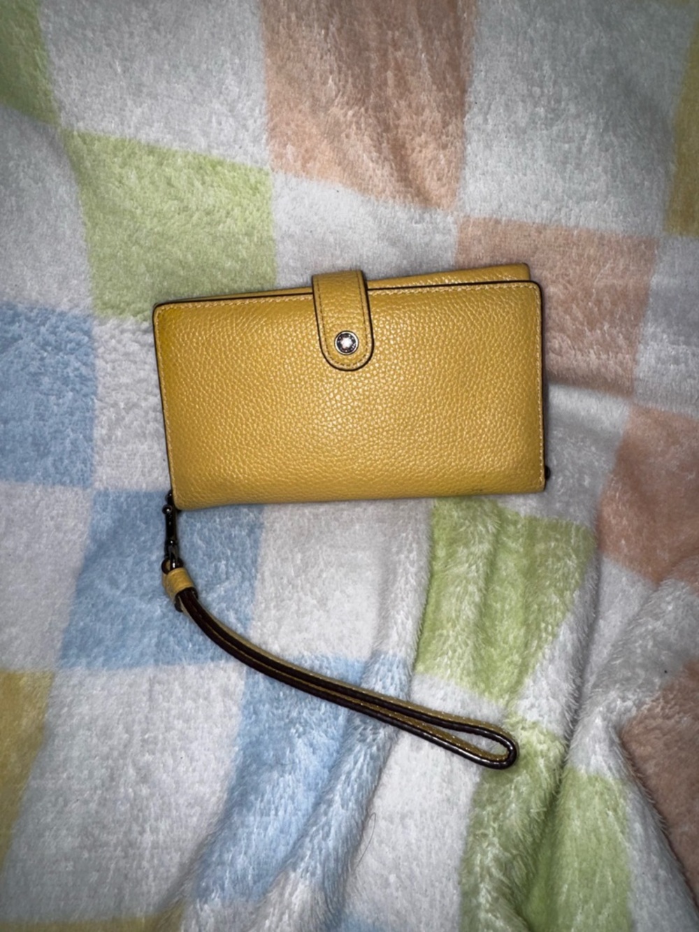 Coach Yellow Pebbled Wristlet Wallet